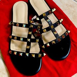 Gold studded black sandal size 8